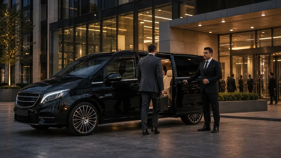 Şoförlü Mercedes Vito ile yolcu karşılama temalı görsel