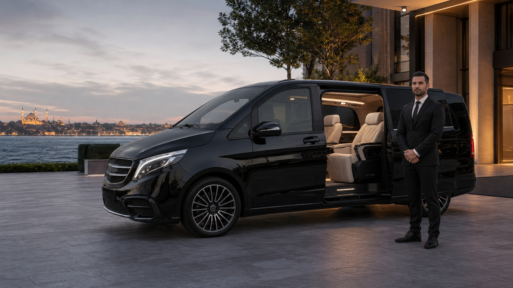 İstanbul Boğaz manzarasında VIP şoförlü Mercedes Vito kiralama